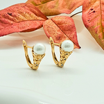 Load image into Gallery viewer, 18K Gold Filled Huggie Earrings with Cubic Zirconia & Pearl