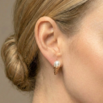 Load image into Gallery viewer, 18K Gold Filled Huggie Earrings with Cubic Zirconia & Pearl