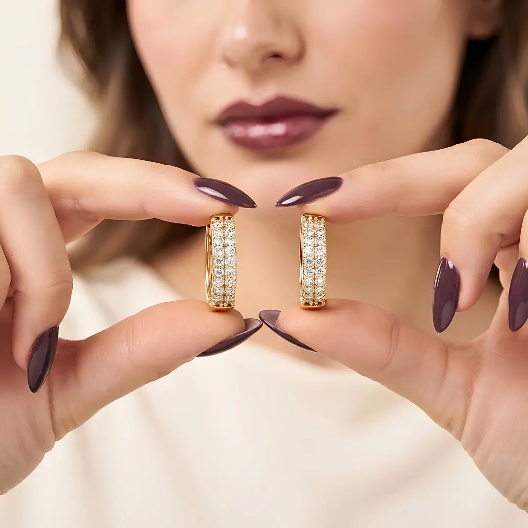 18K Gold Filled Diamond Huggie Earrings – 12mm Delicate Pavé Crystal Mini Hoop Earrings for Women