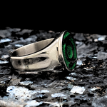 Load image into Gallery viewer, Silver Green Emerald Emblem Ring