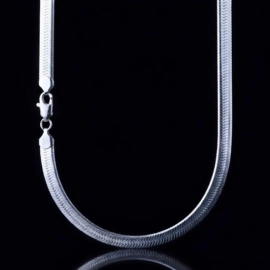 925 Sterling Silver Herringbone Chain Necklace for Women Men - 5mm Flat Snake Chain - High Polish Shiny Flexible Smooth Sleek Collarbone Chain Jewelry (58cm Length, 5mm Width)