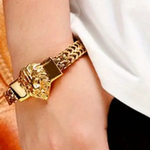 Load image into Gallery viewer, 18K Stainless Steel Tarnish Proof Men's Lion Head Cuff Bracelet