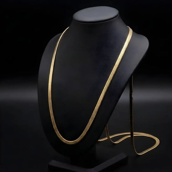 18K Gold Filled Herringbone Snake Chain Necklace – Sleek Flat Snake Chain