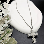 Load image into Gallery viewer, Silver Rhodium Plated Cross with CZ