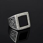 Load image into Gallery viewer, Men's Onyx Stainless Steel square CZ ring