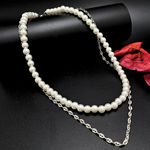 Load image into Gallery viewer, Silver Rhodium Plated Chain & Pearl Duo