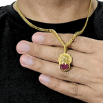Load image into Gallery viewer, 18K Gold Filled Lion Head With Ruby And CZ