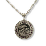 Load image into Gallery viewer, Silver Rhodium Plated Tarnish Free Sovereign Pendant Necklace with Ruby & CZ