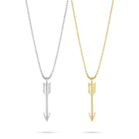 Gold & Silver Tone Arrow Pendant Necklace (58cm Box Chain) – Modern Statement Jewelry
