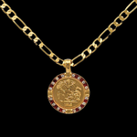 Load image into Gallery viewer, Gold Filled Customized Tarnish Proof Full Sovereign Pendant Necklace With Ruby & CZ