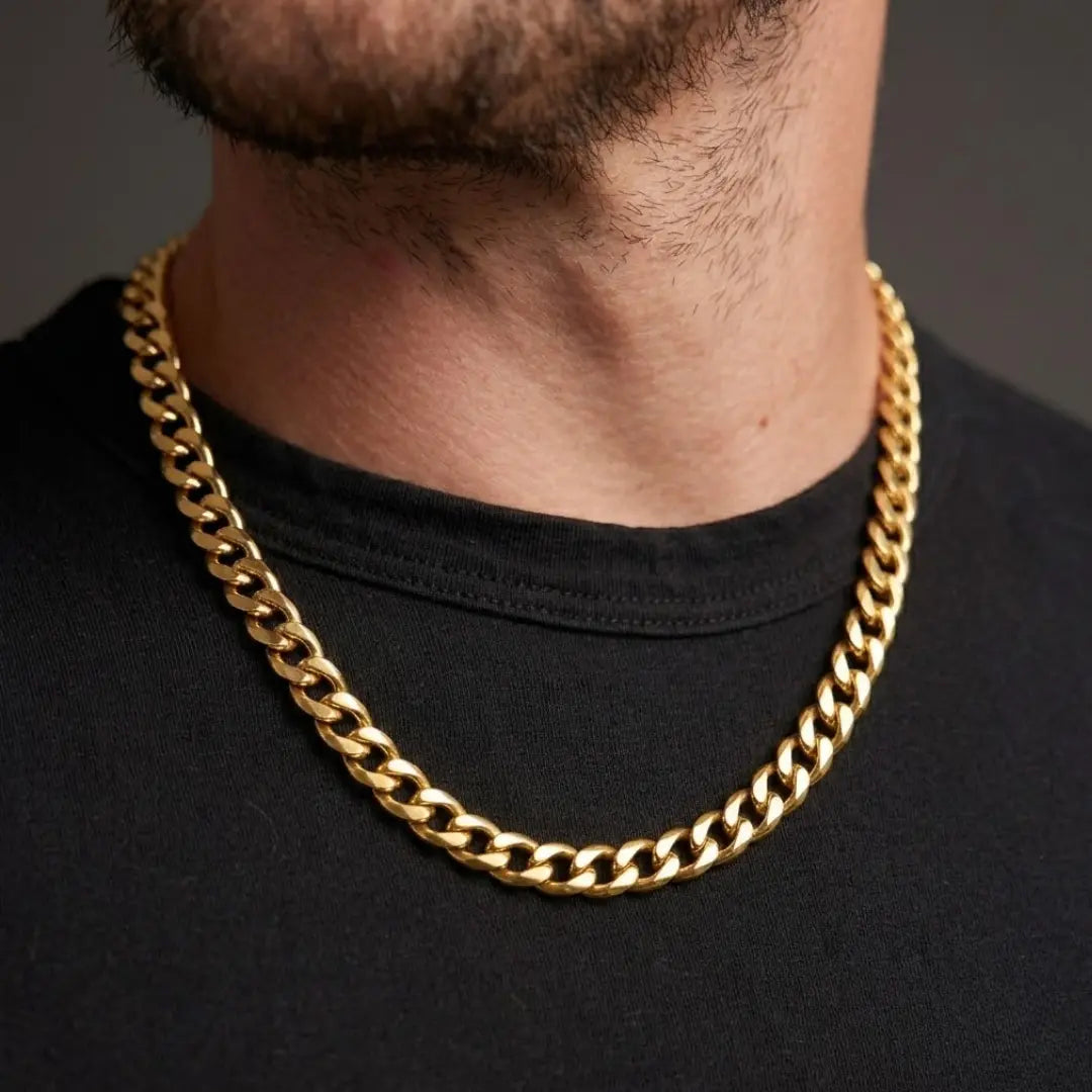 18K Gold Filled Heavyweight Cuban Link Chain Necklace (50cm x 10mm) – Flat-Bevel Gold Chain for Men & Women