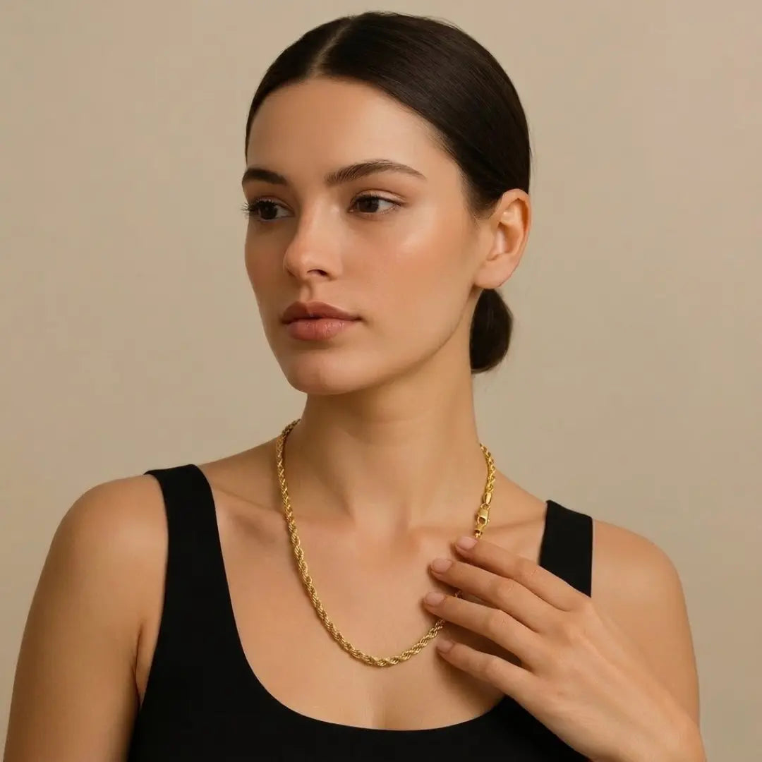 18K Gold Filled Classic Diamond-Cut Rope Chain Necklace (60cm x 3mm) – Dainty Twisted Gold Chain for Men & Women