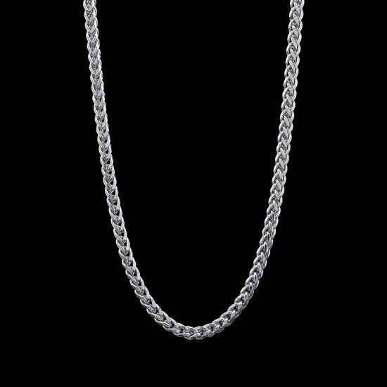 Stainless Steel Silver Franco Wheat Link Chain Necklace – Heavy Textured Silver Chain