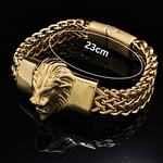 Load image into Gallery viewer, 18K Stainless Steel Tarnish Proof Men's Lion Head Cuff Bracelet