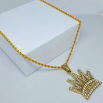 Load image into Gallery viewer, Gold Toned Iced Out Crown King Necklace