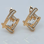 Load image into Gallery viewer, Gold Toned Geometrical Shape CZ Earrings
