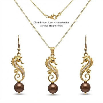 18K Gold Filled Hawaiian Seahorse Pendant Necklace – Sparkling Cubic Zirconia Seahorse with 12mm Pearl Charm on 60cm Chain for Women