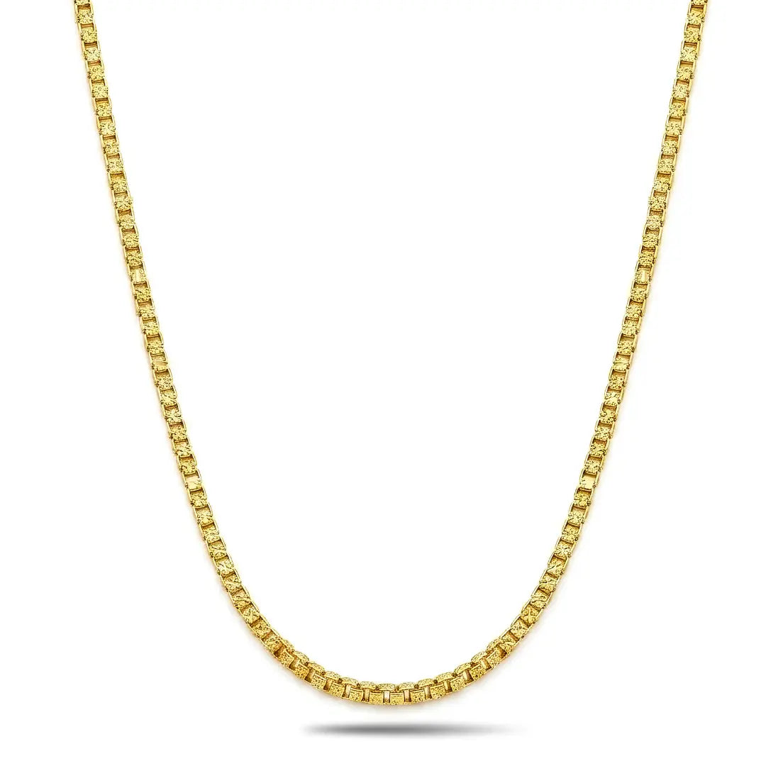 18K Gold Filled Square Byzantine Chain Necklace – 68cm 3mm Diamond-Cut Fluted Link Chain for Men & Women