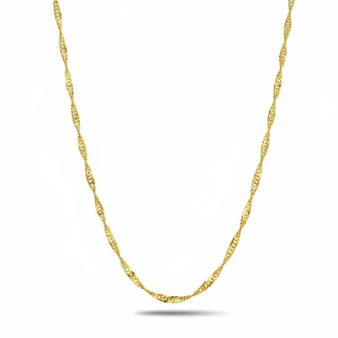 18K Gold Filled Singapore Twist Chain Necklace – 62cm 3mm Diamond-Cut Flowing Wave Chain for Men & Women