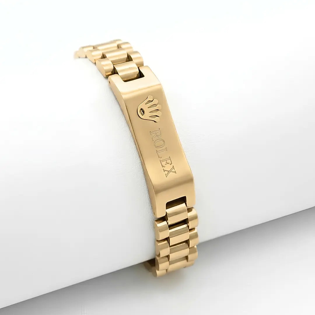 18K Gold Filled Stainless Steel Plaque Bracelet – 21cm 14mm President-Style Link Bracelet for Men