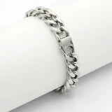 Silver Stainless Steel Cuban Link Bracelet – 23cm 14mm Bold Curb Chain with Double Safety Box Clasp for Men