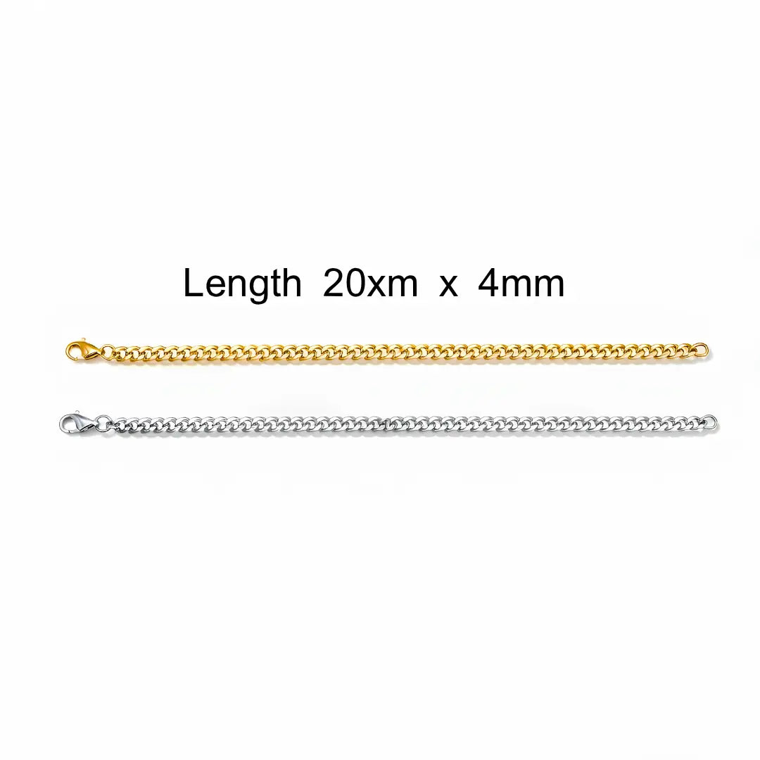 Cuban Link Chain Bracelet – 20cm 4mm Classic Curb Chain Bracelet in 18K Gold Filled & Polished Silver for Men & Women