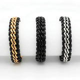 Braided Leather & Metal Chain Bracelet – 21cm 18mm Multi-Strand Stainless Steel Cuff with Magnetic Clasp for Men