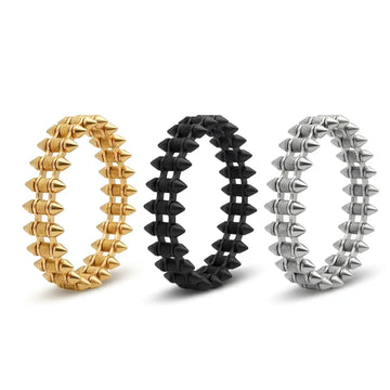 Geometric Spike Mesh Bracelet – 21cm 18mm Dual-Spike Link Punk Statement Cuff in Gold, Black & Silver for Men