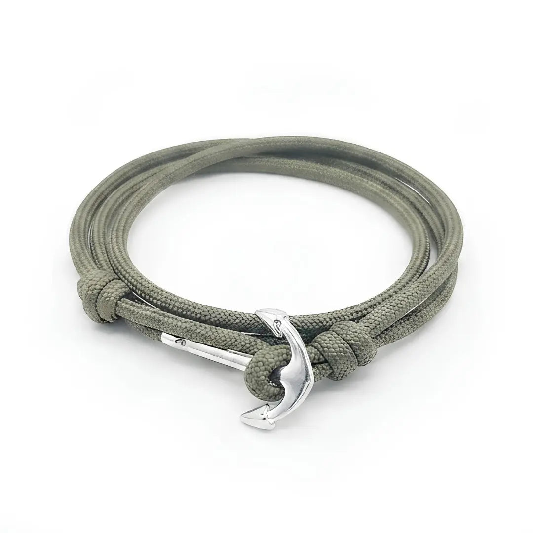 Adjustable Anchor Wrap Paracord Bracelet – 3-Wrap 3mm Braided Nautical Cord Bracelet with Metal Anchor Clasp for Men