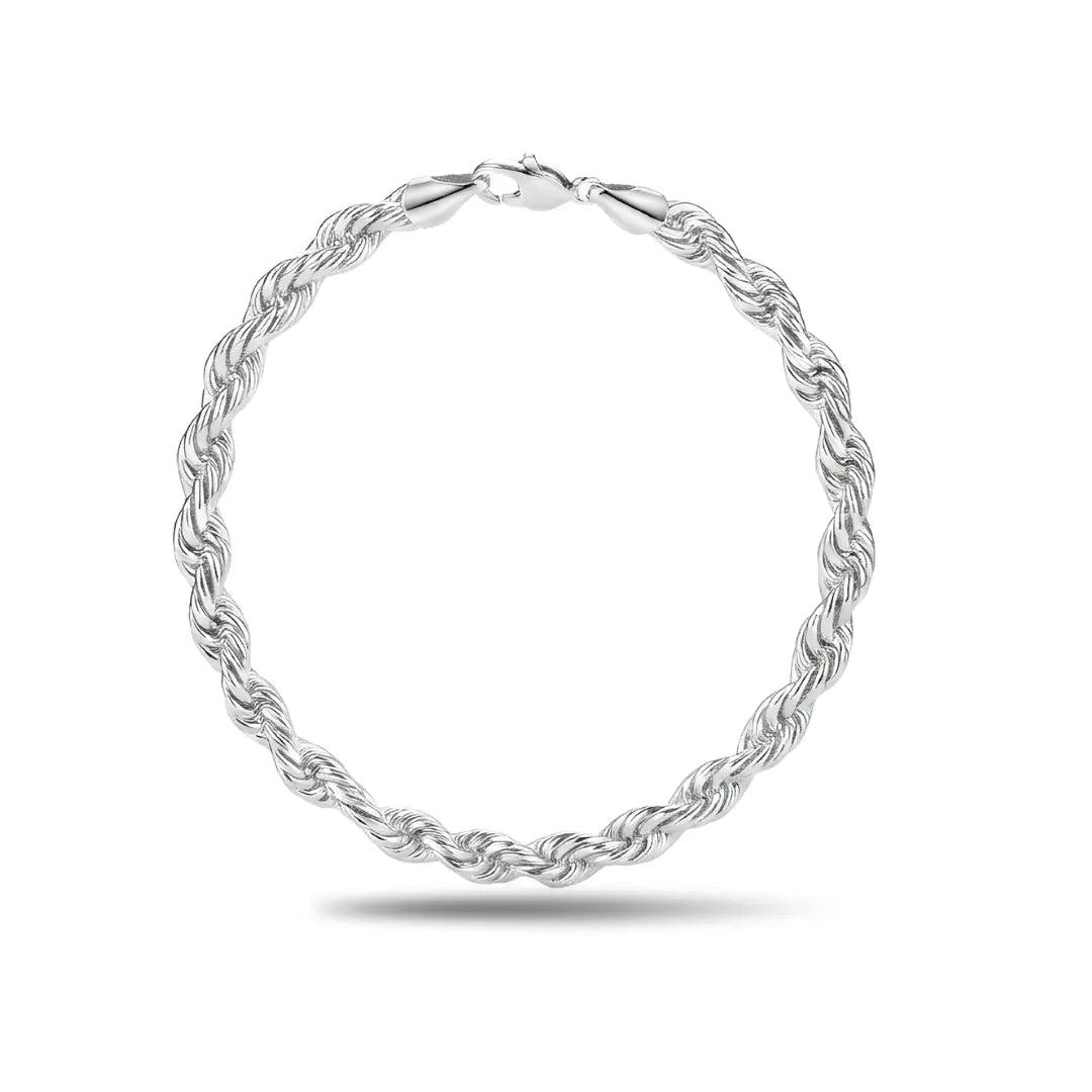 Silver Rope Chain Bracelet – 21cm 6mm Twisted Spiral Link Bracelet with Lobster Clasp for Men