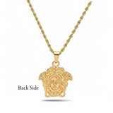 18K Gold Filled Men's Detailed Head Pendant Necklace – 25mm Medallion with 60cm Rope Chain