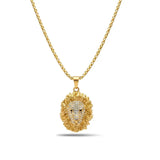 14K Gold Filled Lion Head Pendant Necklace with Pavé Crystal Details – 55mm x 35mm Statement Medallion with 65cm x 4mm Box Chain for Men
