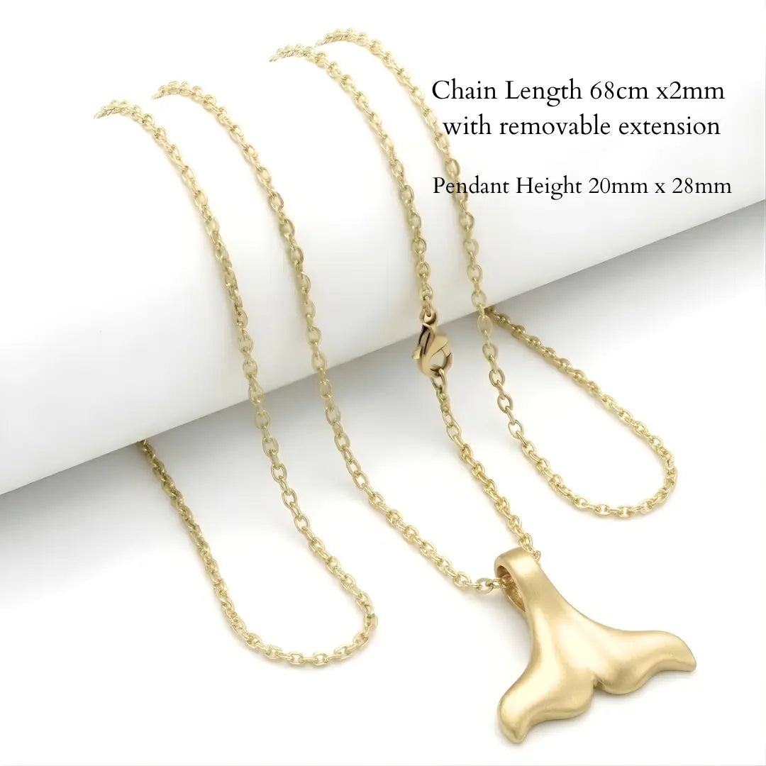 18K Gold Filled Hawaiian Whale Tail Pendant Necklace – 20mm x 28mm Ocean Fluke Charm with 68cm Adjustable 2mm Cable Chain for Men