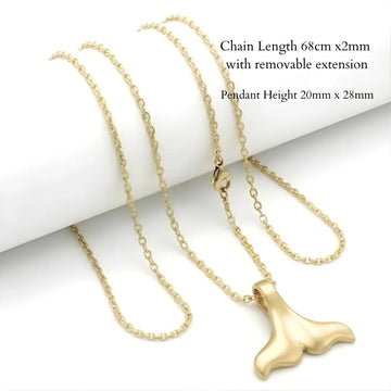 18K Gold Filled Hawaiian Whale Tail Pendant Necklace – 20mm x 28mm Ocean Fluke Charm with 68cm Adjustable 2mm Cable Chain for Men
