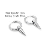 Men’s Silver Spike Hoop Earrings 18mm – Tarnish-Proof Stainless Steel Punk Dangle Huggie Earrings for Men