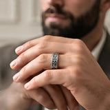 Vintage Filigree Cross & Scroll Sterling Silver Ring – Ornate Wide Band with Beaded Edging & Antiqued Finish for Men