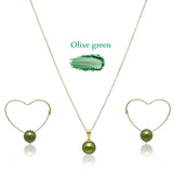 18K Gold Filled Hawaiian Pearl Necklace & Heart Drop Earrings Set – 12mm High-Luster Pearl with 60cm Chain in 9 Colors