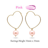 18K Gold Filled Heart Shape Pearl Drop Earrings – 12mm High-Luster Pearl with 35mm Dangle in 4 Island Shades for Women