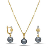18K Gold Filled Hawaiian Pearl Necklace with Pavé Diamond Huggie Earrings Set – 12mm High-Luster Pearl with 60cm Chain for Women