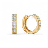 18K Gold Filled Diamond Huggie Hoop Earrings – 15mm x 15mm Pavé Crystal Click-Lock Earrings for Women