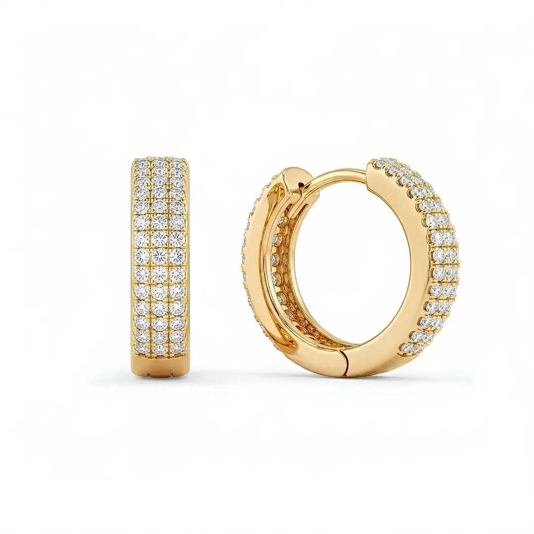 18K Gold Filled Diamond Huggie Hoop Earrings – 15mm x 15mm Pavé Crystal Click-Lock Earrings for Women