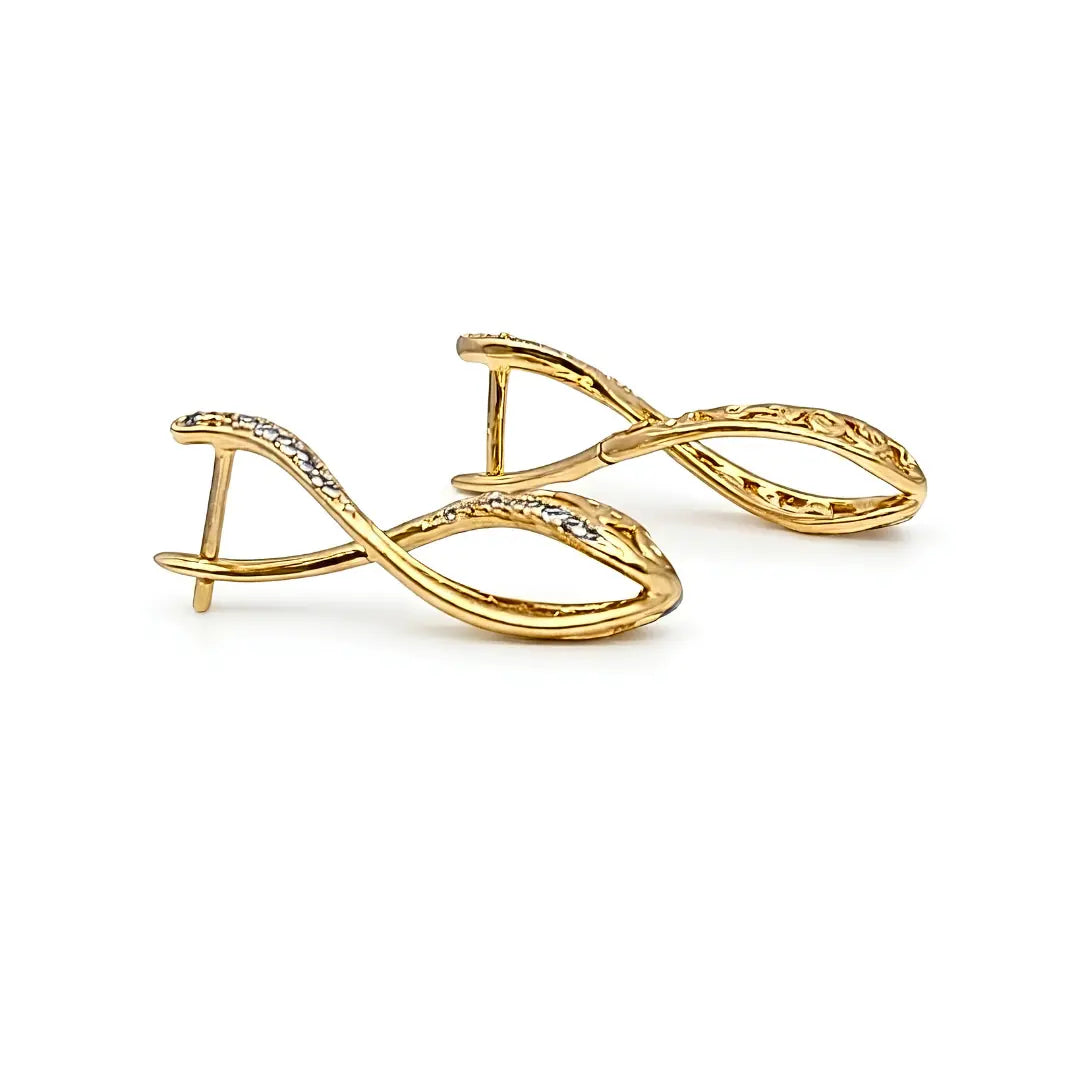 18K Gold Filled Egyptian Pattern Huggie Earrings with Cubic Zirconia – 12mm Wavy Textured Heritage Hoop Earrings for Women