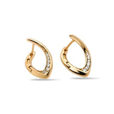 18K Gold Filled Leaf-Shaped Huggie Earrings with Cubic Zirconia – 12mm Nature-Inspired Asymmetrical Pavé Hoop Earrings for Women