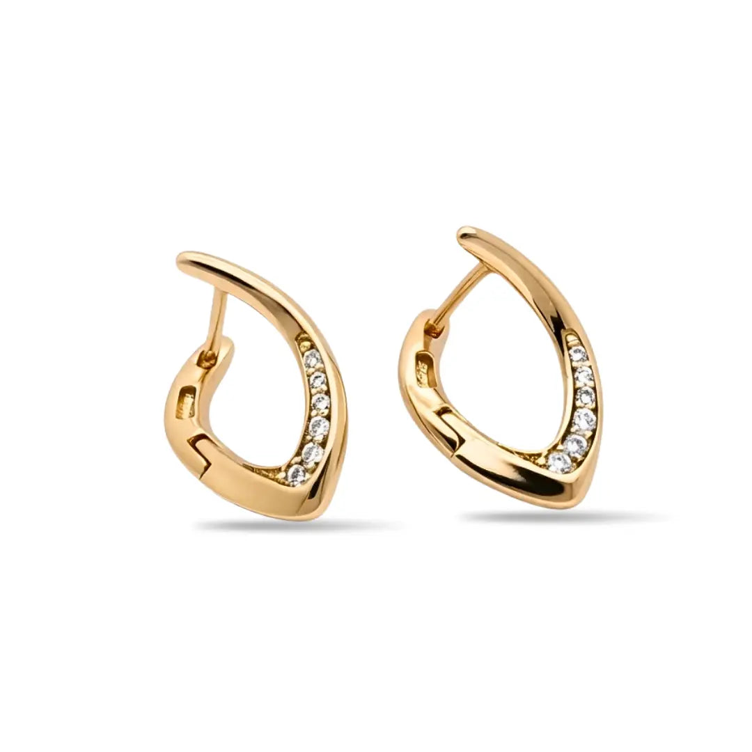 18K Gold Filled Leaf-Shaped Huggie Earrings with Cubic Zirconia – 12mm Nature-Inspired Asymmetrical Pavé Hoop Earrings for Women