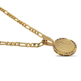 18K Gold Filled 1911 Full Sovereign Pendant Necklace with Ruby & Cubic Zirconia Halo – 24mm Medallion with 60cm Figaro Chain for Men