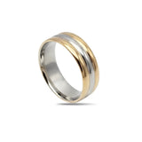 18K Gold Filled Grooved Center Ring – 10mm Dual-Finish Satin Brushed & Polished Edge Band
