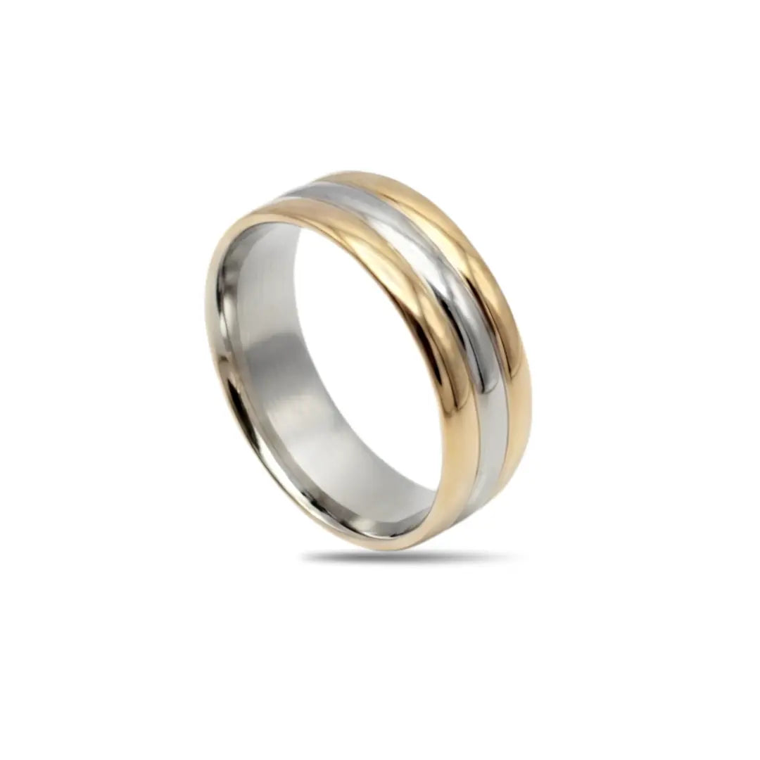 18K Gold Filled Grooved Center Ring – 10mm Dual-Finish Satin Brushed & Polished Edge Band