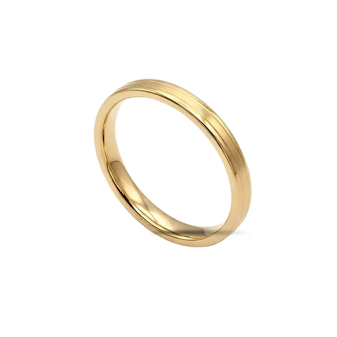 18K Gold Filled Brushed Center Band Ring – 4mm Slim Dual-Finish Satin & Polished Beveled Edge Ring