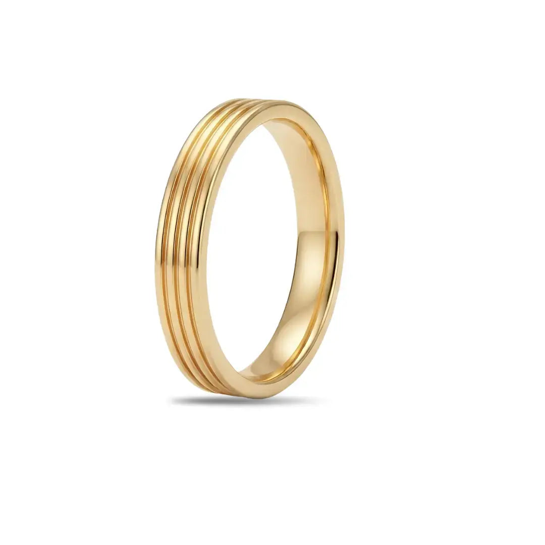18K Gold Filled Grooved Band Ring – 4mm Slim Multi-Channel Parallel Grooved Ring