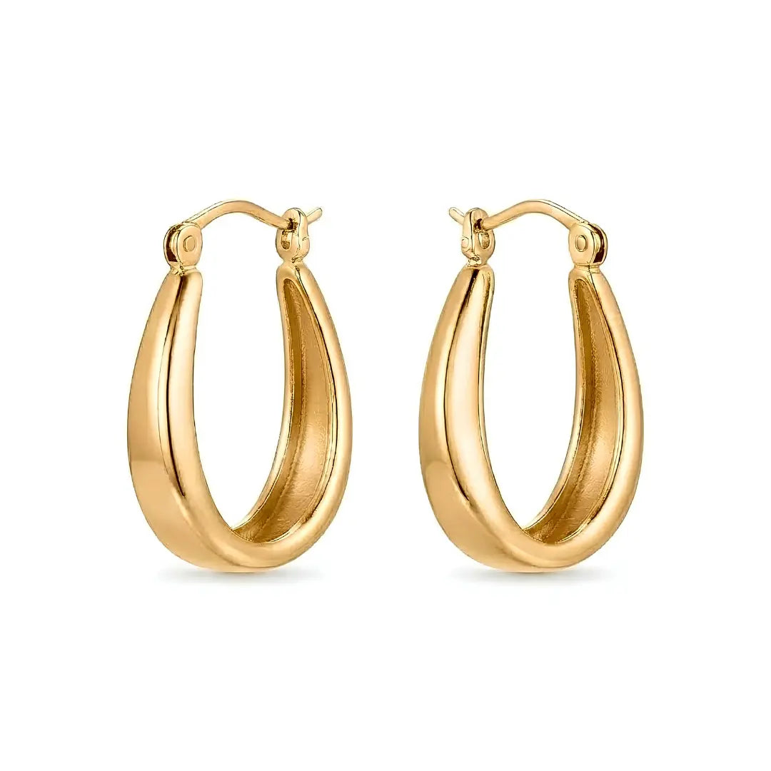 18K Gold Filled Teardrop Hoop Earrings – 20mm x 6mm Chunky Tapered Dome Hoops with Secure Latch Closure for Women